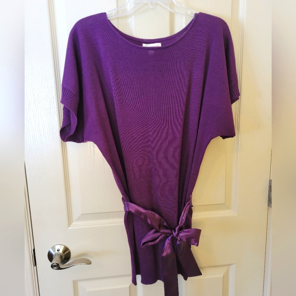Speechless Womans Belted Top Purple Tunic Sweater XL
